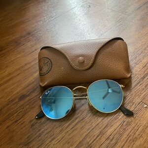 Rayban ROUND LENSES polarized blue with gold frames